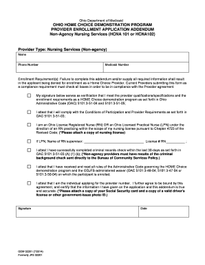 Ohio Home Choice Provider Enrollment Addendum