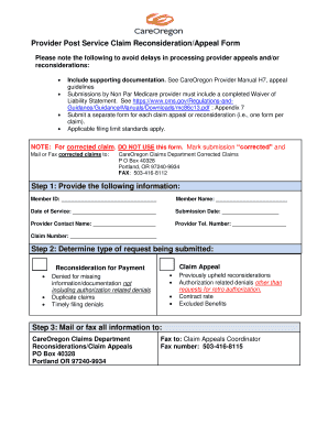 Provider Post Service Claim Reconsideration/Appeal Form