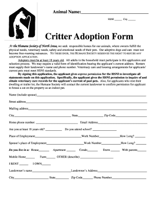 Critter Adoption Form