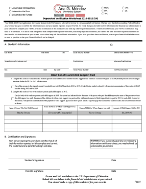 2014-2015 Dependent Verification Worksheet