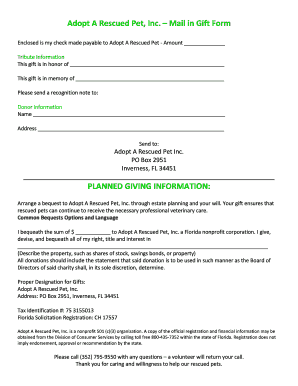 Adopt A Rescued Pet Donation Form