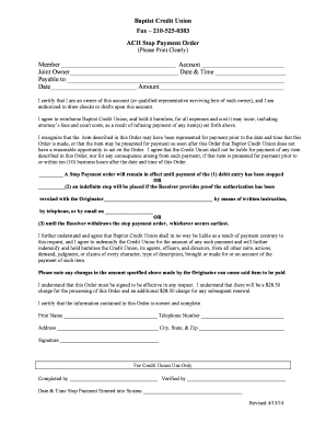 ACH Stop Payment Order Form