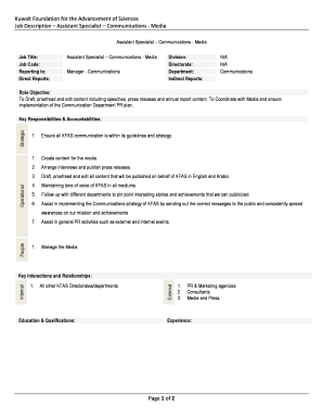 Job Description Assistant Specialist Communications Media - kfas