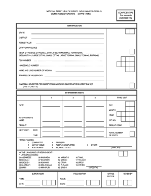 National Family Health Survey Woman's Questionnaire