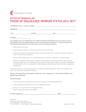 Proof of Dislocated Worker Status Form