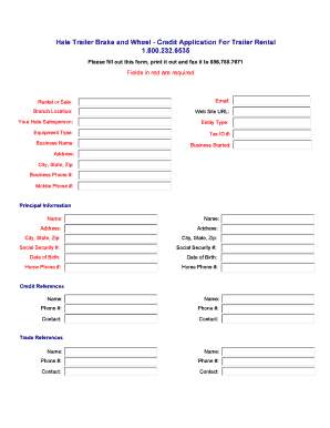 Hale Trailer Brake and Wheel Credit Application