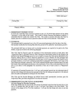 Illinois Hardest Hit Fund Down Payment Assistance Loan Note