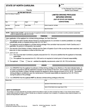 North Carolina Limited Driving Privilege Form