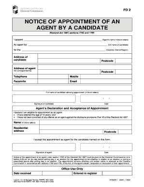 Notice of Appointment of an Agent by a Candidate