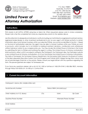 Tennessee Limited Power of Attorney for TNStars 529 Account