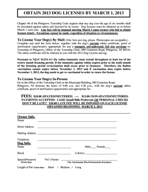 Pittsgrove Township Dog License Application