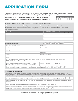 UK College Application Form