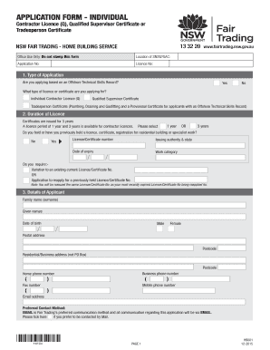 NSW Contractor Licence Application Form