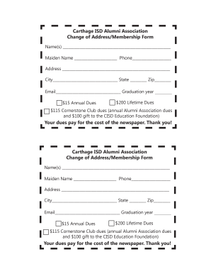 Carthage ISD Alumni Association Change of Address - carthageisd