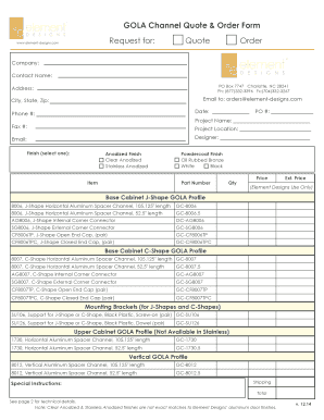GOLA Channel Quote Order Form