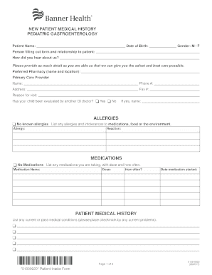 Pediatric Gastroenterology New Patient Medical History Form