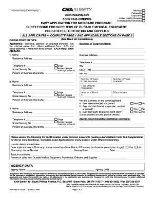 Surety Bond Application for DMEPOS Suppliers