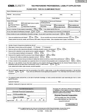 Tax Preparers Professional Liability Application