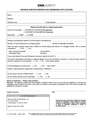 Signing Agent Errors and Omissions Insurance Application
