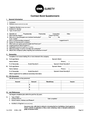 Contract Bond Questionnaire