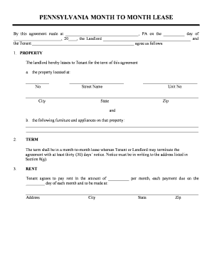 PENNSYLVANIA MONTH TO MONTH LEASE - LegalFormsorg