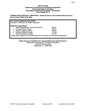 Florida Real Estate Company Transaction Form