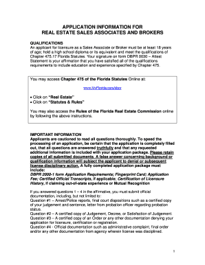 Florida Real Estate Sales Associate and Broker Application