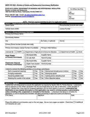 Florida Commissary Notification Form