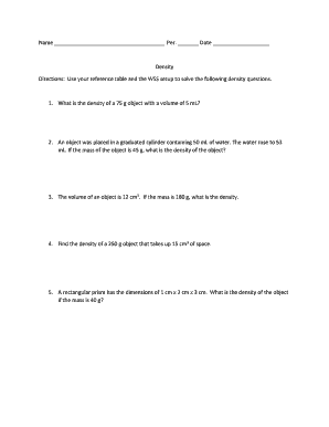 Density Calculation Worksheet