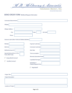 BOND ORDER FORM Bid Bond Request Information