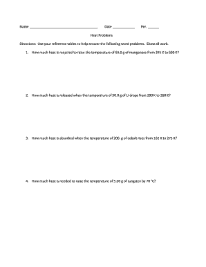Heat Problems Worksheet