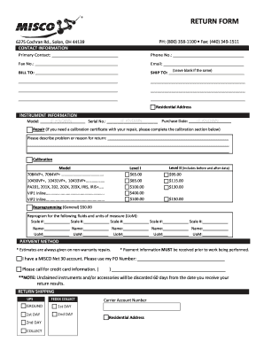 Misco Instrument Return Form