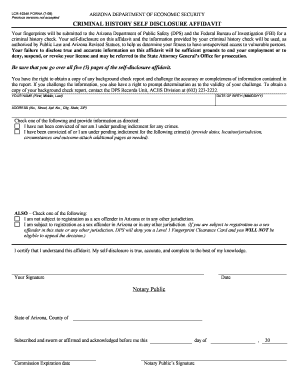 Arizona Criminal History Self Disclosure Affidavit