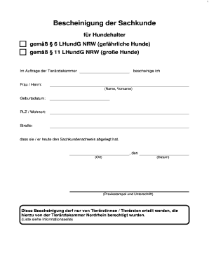 Bescheinigung der Sachkunde für Hundehalter