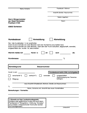 Hundesteuer Anmeldung Abmeldung