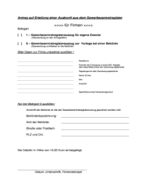 Antrag auf Erteilung einer Auskunft aus dem Gewerbezentralregister