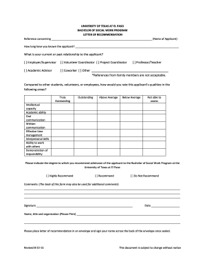 BSW Letter of Recommendation - UTEP Social Work Department - socialwork utep