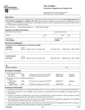 City of Dallas Beneficiary Designation Form