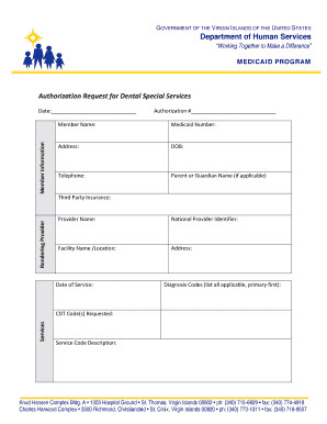 Authorization Request for Dental Special Services