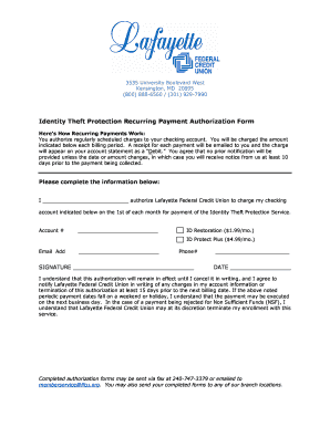Identity Theft Protection Recurring Payment Authorization Form