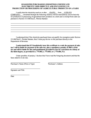 Florida Agricultural Electricity Exemption Certificate