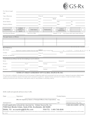 Credit Application for Global Source Rx
