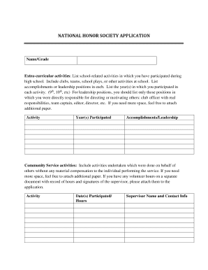 National Honor Society Application