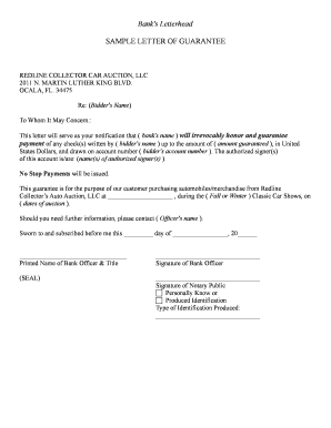 Banks Letterhead SAMPLE LETTER OF GUARANTEE