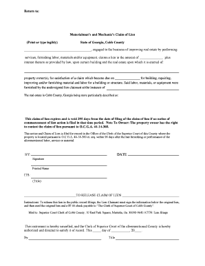 Georgia Mechanic's Lien Claim Form