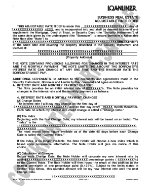 Adjustable Rate Rider for Real Estate Mortgage