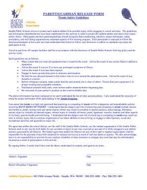 Parent Guardian Release Form for Tennis