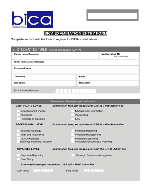 BICA Examination Entry Form