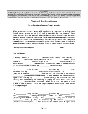 Complaint Letter to Travel Agencies