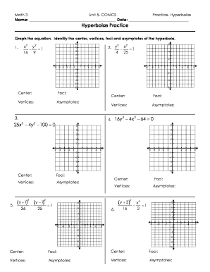 Hyperbolas Practice Worksheet